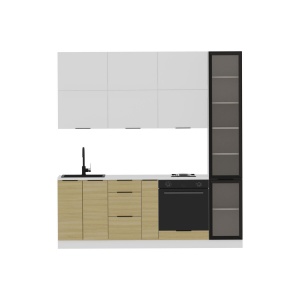 Кухня MebelStar Діплос / Diplos Blum 2.2 з вітриною, Білий сніг / верх білий Gloss, низ натуральне дерево