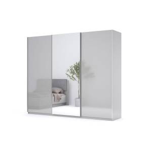 Шафа-купе MiroMark Мегі / Megy 3-дверна 250х210 см глянець сірий шиншила / дзеркало